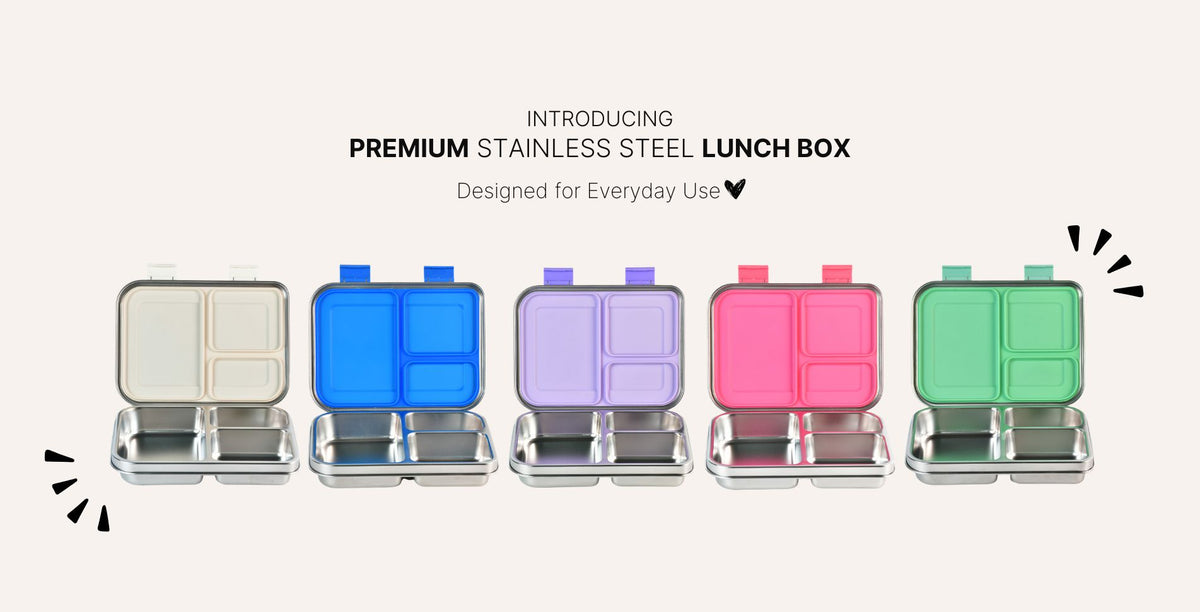 Komunuri Leakproof Stainless Steel Bento Lunch Box - 3 Compartments - Electric Blue