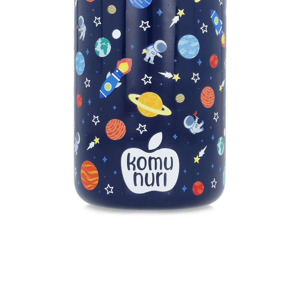 KomuNuri Stainless Steel Kids 14 OZ Water Bottle with Covered Straw Lid | Deep Blue - Space & Astronaut