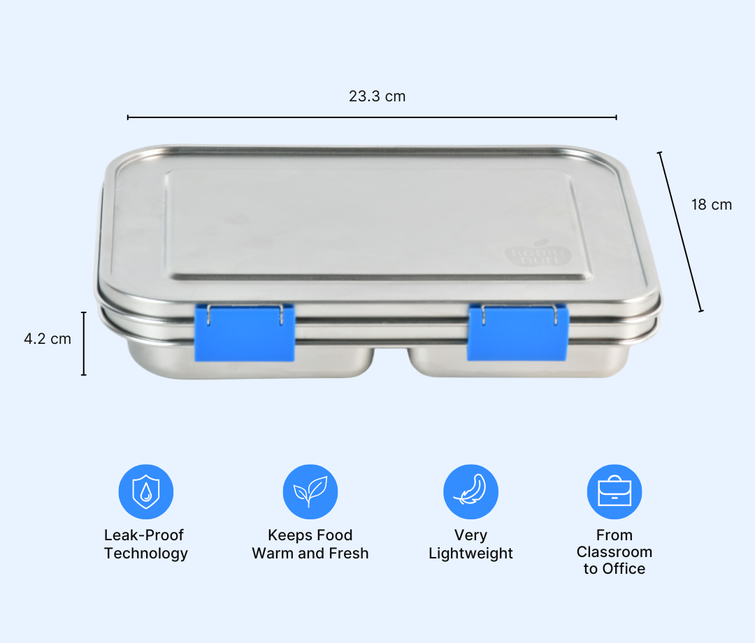Komunuri Leakproof Stainless Steel Bento Lunch Box - 3 Compartments - Electric Blue