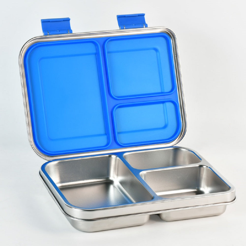 Komunuri Leakproof Stainless Steel Bento Lunch Box - 3 Compartments - Electric Blue