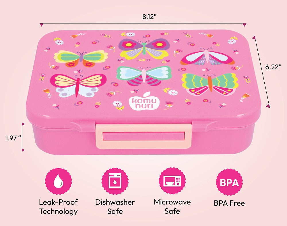 Premium Tritan LeakProof Bento Lunch Box - 4 or 5 Compartments - True Pink - Butterflies & Flowers