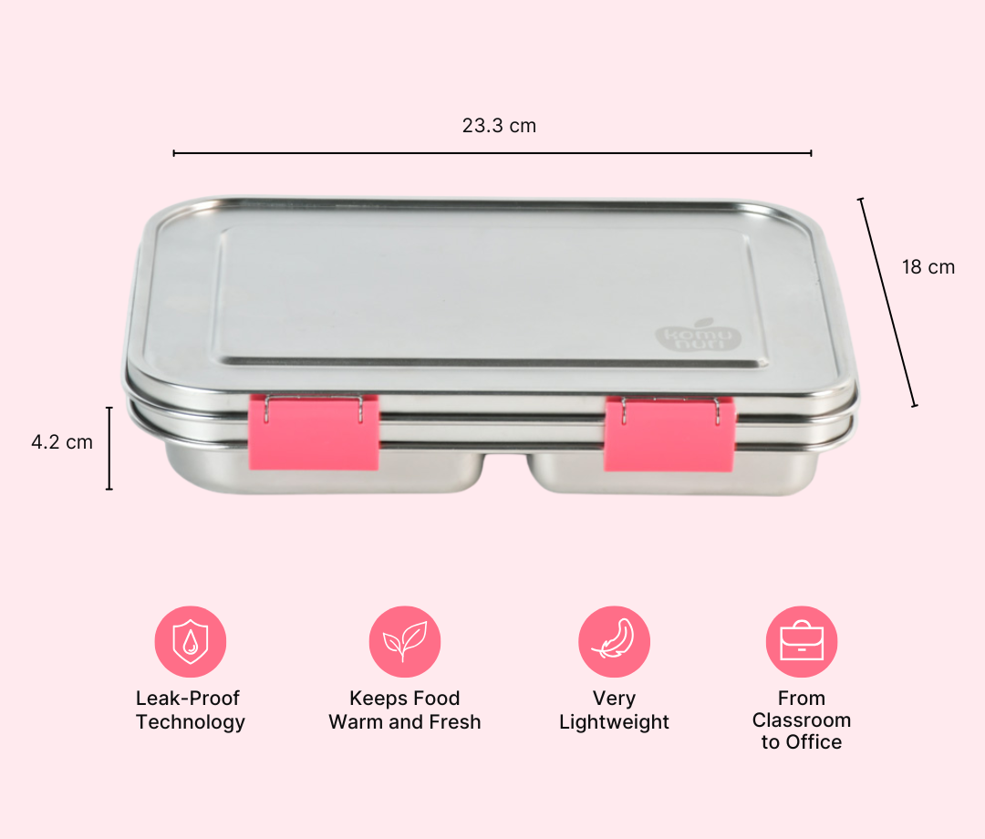 Bundle - Komunuri Leakproof Stainless Steel Bento Lunch Box & Stainless Steel Snack Box - Bubblegum Pink