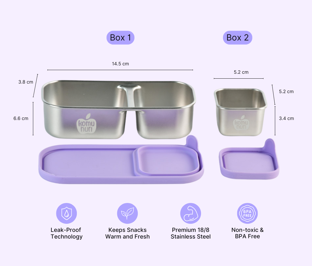 Bundle - Komunuri Leakproof Stainless Steel Bento Lunch Box & Stainless Steel Snack Box - Lavender